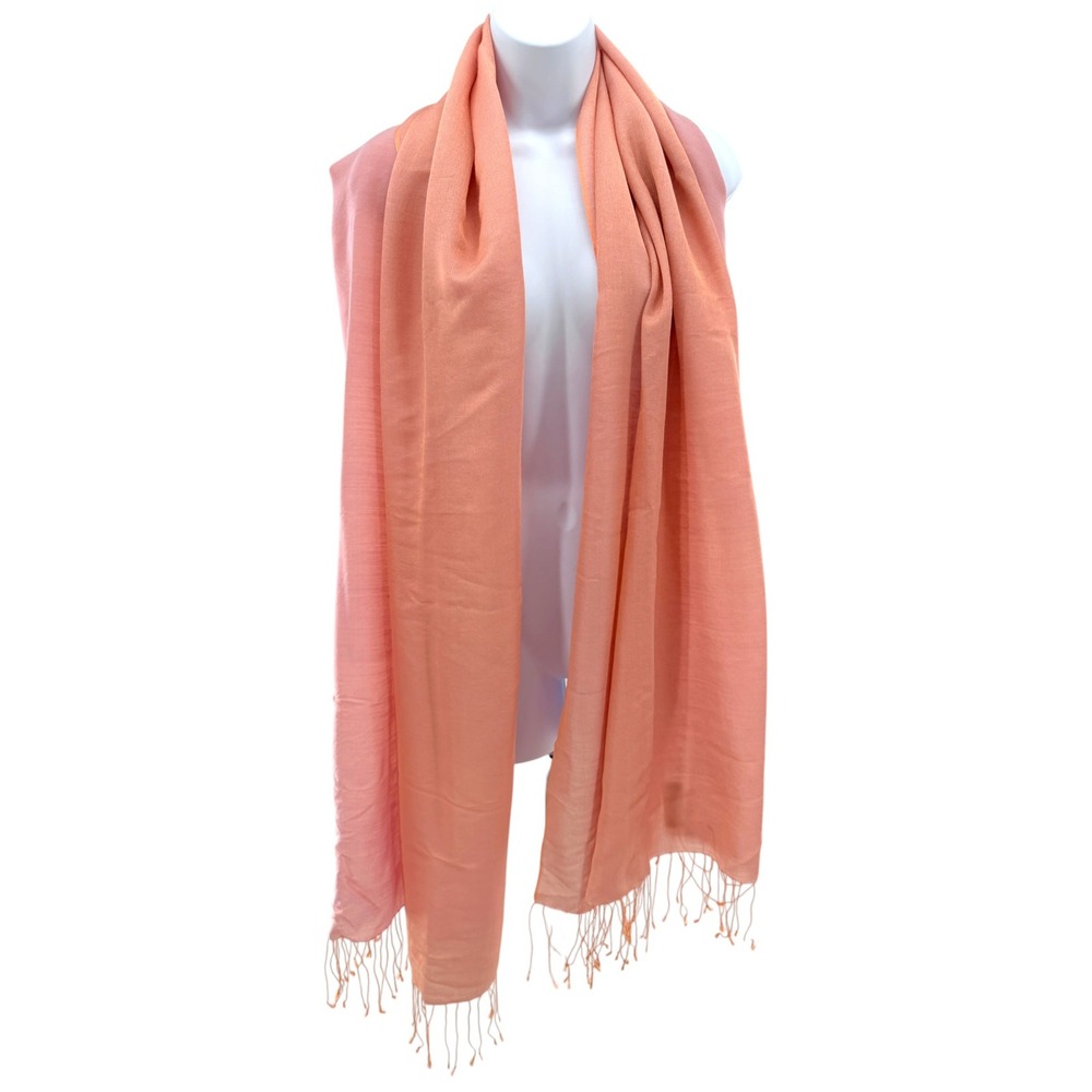 Pashmina Silk Scarf Wrap Shawl Nepal 70% Pashmina 30% Silk Peach Pink Fringe 82"